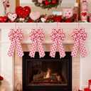 2 Pcs Valentine's Day Bows, 20x11 Inch Red White Heart Bows for Wedding Anniversary Home Wall Staircase Chair Back Decor, Valentine's Day Gift Wreath DIY Decoration