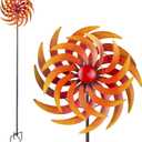 Alpine Corporation 75" Tall Outdoor Dual Metal Rustic Garden Kinetic Wind Spinner Stake, Red and Orange