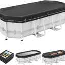 12X21 FT Rectangular Pool Covers for Above Ground Pools, 420D Solar Oval Pool Cover with Accessories Set, Integrated Design Pool Tarpaulin Ideal for Waterproof, Dustproof, Windproof