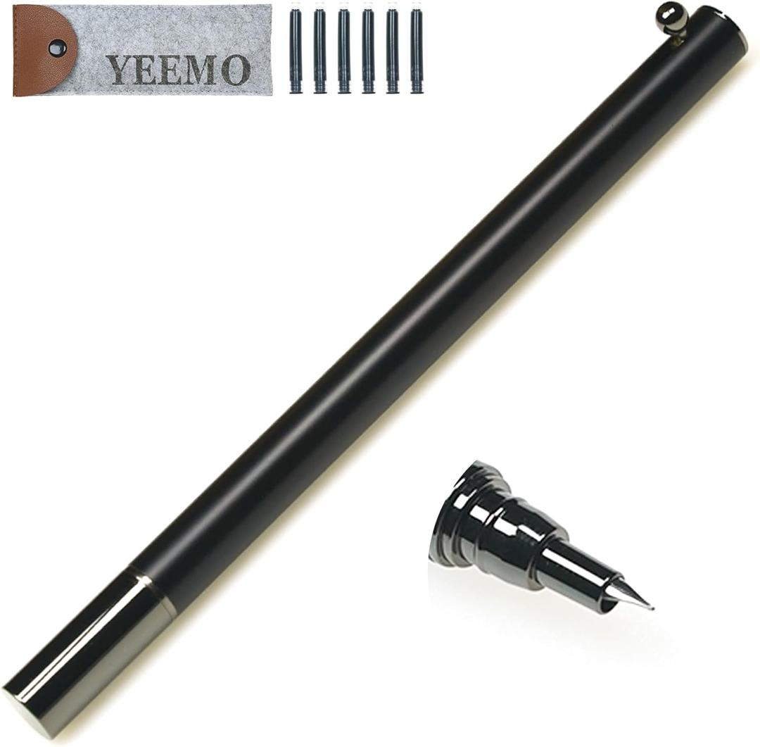 Retractable Fountain Pen  0.38 mm Extra Fine Nib Fountain Pen, Smooth Fancy Pens with Converter, 6 Ink Cartridges & Gift Pouch for Writing (Matte black)