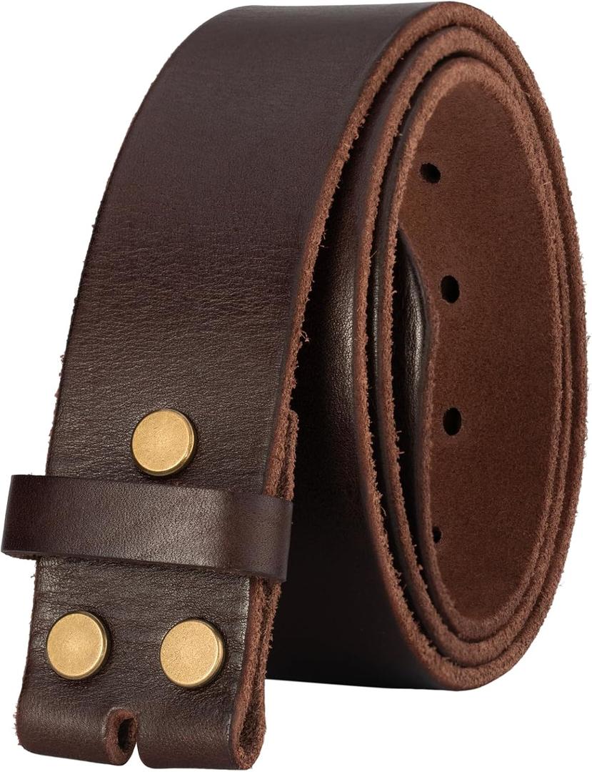 No Buckle Full Grain Leather Belt Men Women Fits With 1.5 Inch Buckle Size: Fit Waist 28-32