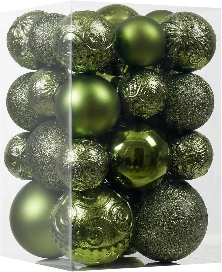 Christmas Ball Ornaments - 30pcs Shatterproof Christmas Ornaments Set Plastic Hanging Christmas Decorations for Xmas Tree Holiday Party Decor, 6 Styles in 4 Sizes (Light Green)