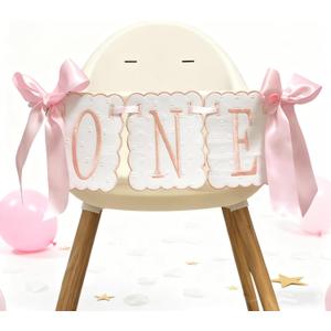 Pink and White Bow ONE High Chair Banner for Girl First Birthday High Chair Banner Sweet One Pink Bow 1st Birthday Decorations