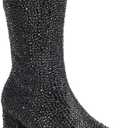 ABSOLEX Girl's Rhinestone Round Toe Knee High Chunky Low Heel Boot, 12