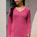 Lafural V Neck Long Sleeve Shirts for Women Casual Fall Tops Lightweight Tunic Sweaters Fashion Clothes 2024 (Pink, S)