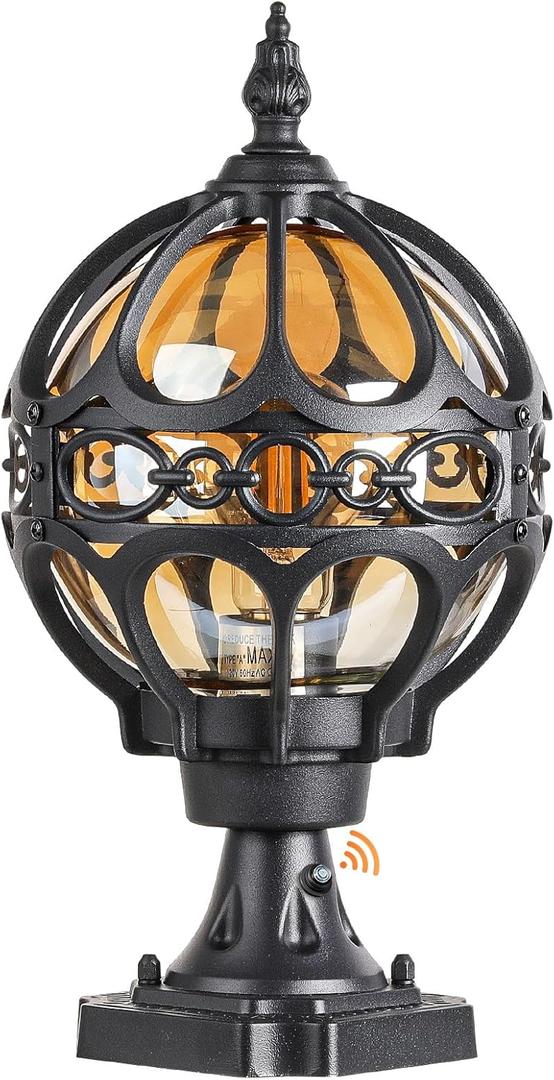 Dusk to Dawn Black Outdoor Post Lights, Exterior Waterproof Rustproof Sphere Outside Post Lamps Fixture, Farmhouse Aluminum Pillar Lantern for Porch House Pathway Fence Yard Garden Patio (Small-1PACK)