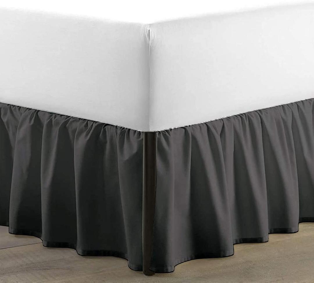 SKY BEDDINGS - Queen Size Ruffled Bed Skirt with Split Corners - 18 Inch Drop Dust Ruffle Bed Skirt with Platform Three Sided Coverage - 100% Microfiber, Dark Grey