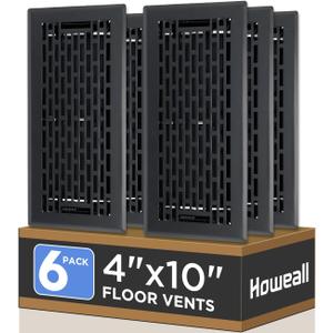 4x10 Inches 6 Pack Heavy Duty Walkable Floor Register - Easy Adjust Air Supply Lever Decorative Floor Vent Covers, Boston Design Vent Covers for Home - Matte Black