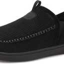 LeIsfIt Men's Slippers Wide Memory Foam House Shoes Moccasin Slip-On Cozy Loafer Slippers for Indoor & Outdoor (Black, 12 Wide)
