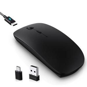 cimetech Rechargeable USB C Mouse, Type C Wireless Mice for MacBook Air, USB-A & Type-C Receiver, Portable Lightweight Optical Design, Quiet Click, for Computer PC Laptop (C-Charging Port) - Black