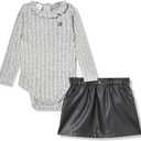 Calvin Klein Baby Girls' 2pc Skirt Set (12 Months, Heather Gray/Deep Black)
