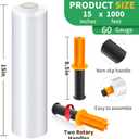 Stretch Film, HERKKA Stretch Wrap with Handles Industrial Strength, Moving Wrapping Plastic Roll, Shrink Wrap for Pallet Wrap, 15" x 1000 Feet, 4 Pack, 60 Gauge