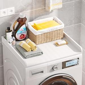 Washer Dryer Countertop Single, 27.17" L x 27.56" W x 2.76" H Wood Laundry Countertop, Washer and Dryer Topper with Anti-Slip Pads & Edge Rails for Laundry Room Organization and Storage(White)