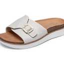 Skechers Women's LIFTED COMFORT - RESTLESS WAVE, Relaxed Fit Adjustable Buckle Slide, Off White, 9M