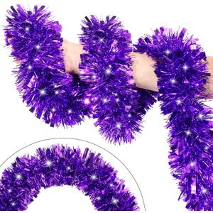 33FT Purple Tinsel Christmas Garland Metallic Twist Shiny Garland for Christmas Tree Decorations, Xmas Holiday Hanging Garland for Home Indoor Outdoor Party Supplies Holiday Decor