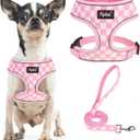 PUPTECK Soft Mesh Dog Harness and Leash Set Pet Puppy Cat Comfort Padded Vest No Pull Harnesses, Checkered Pink&White, S (S (NECK: 12", CHEST: 14"-18"))