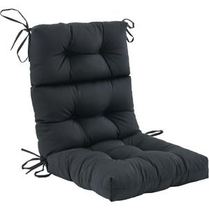 Outdoor High Back Chair Cushion,Water Resistant Tufted Adirondack Rocking Chair Cushion with Ties,Replacement Seat Cushion for Patio Furniture,Black
