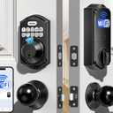 TEEHO TE012W-K WiFi Smart Keyless Entry Door Lock with Handle, Fingerprint Door Knob & Digital Keypad, APP Remote Control, Works with Alexa & Google, Electronic Deadbolt for Front Door, Matte Black