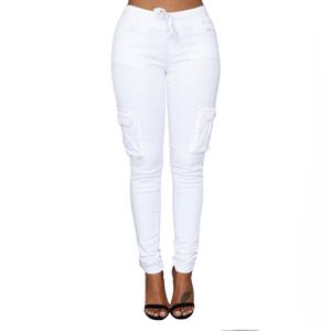 Women's Solid Color Stretch Cargo Joggers Casual Pockets Drawstring Skinny Pants, 2XL
