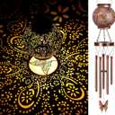 YHmall Solar Wind Chimes for Outside, Hanging Memorial Wind Chimes for Mom Women Grandma, Flower Solar Lantern Windchimes Outdoors for Garden Decor