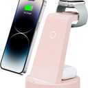 Anlmz 3 in 1 Charging Station for iPhone, Wireless Charger for iPhone 17 16e 16 15 14 13 12 11 X Pro Max & Apple Watch - Charging Stand Dock for AirPods (Pink)