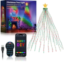 Smart Christmas Tree Lights 7FT 400LED, DIY Color Changing Waterfall Xmas Tree Lights with Ring & Top-Star, Remote & APP Control, RGB-IC Dynamic String Light, Music Sync for Indoor Decor