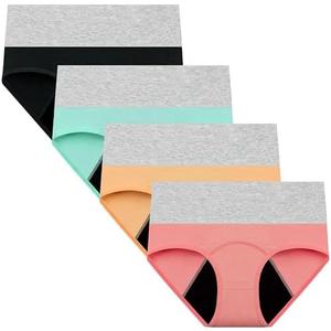 Nalwort Womens Menstrual Period Panties Cotton Leak Proof Underwear Postpartum Protective Briefs, L, Pack of 4