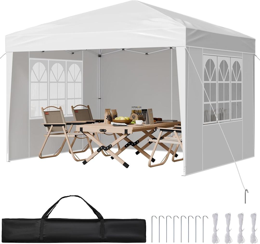 VEVOR Pop Up Canopy, 10 x 10 FT Instant Canopy Portable Gazebo with 3 Sidewalls & 2 Ventilated Windows, Height Adjustable Pop-Up Outdoor Shelter Tent for Events, Patio, Backyard, Party, Parking