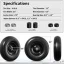 Wheelbarrow Wheel 4.00-6 tire 13"Flat Free Wheelbarrow Tires, Solid Wheel Barrow Wheels and tires Replacement 5/8"3/4" Bearings, 1.75" Center Hub, Fits Garden Cart, Dolly, Hand Truck, Trailer, Wagon