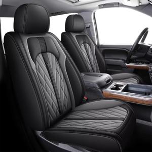 TTX LIGHTING 2 Front Seat Covers Fit for 2019-2024 2025 Chevrolet Chevy Silverado GMC Sierra 1500 2500HD 3500HD Trail Boss Z71 Crew Double Extended Cab Custom Leather Truck Seat Covers(Black&Grey)