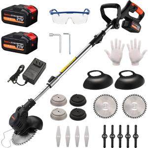 21V Electric Weed Eater, Cordless Brush Cutter Trimmer with Adjustable Pole & Battery-Powered, Lightweight & Low Noise, Foldable 3-in-1 Weed Wacker for Outdoor, Garden and Yard Use