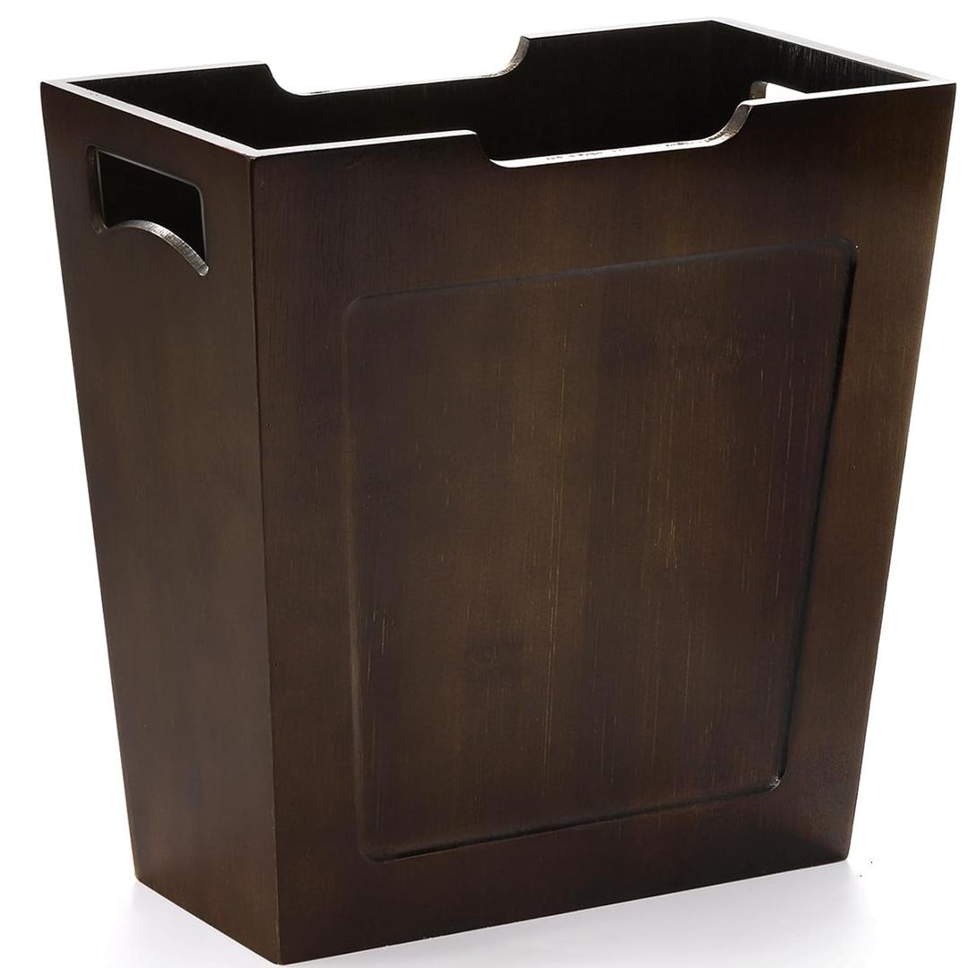 TOPZEA Bamboo Waste Basket, Rectangular Narrow Trash Can with Handles, Wooden Slim Wastebasket Small Garbage Cans for Bathroom, Bedroom, Kitchen, Craft Room, Office, RVs, 10.5"x6"x11"