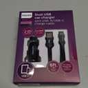 Philips Dual USB Car Charger, with USB-A/USB-C Charge Cable