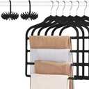 Tinfol 6pc Black Velvet Pants Hangers Space Saving, Non Silp Pant Hanger with Hook, Jeans Slack Trousers Hangers, Multiple Clothes Hanger Closet Organizer Perfect for Pants,Trouser,Jeans