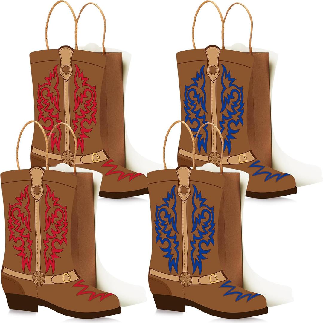 Mooliwe 18 Pcs Western Cowboy Boots Goodie Paper Bags Western Theme Party Favors Wild West Kraft Bags Bachelorette Party Theme Last Rodeo Party Supplies Cowboy Party Favors