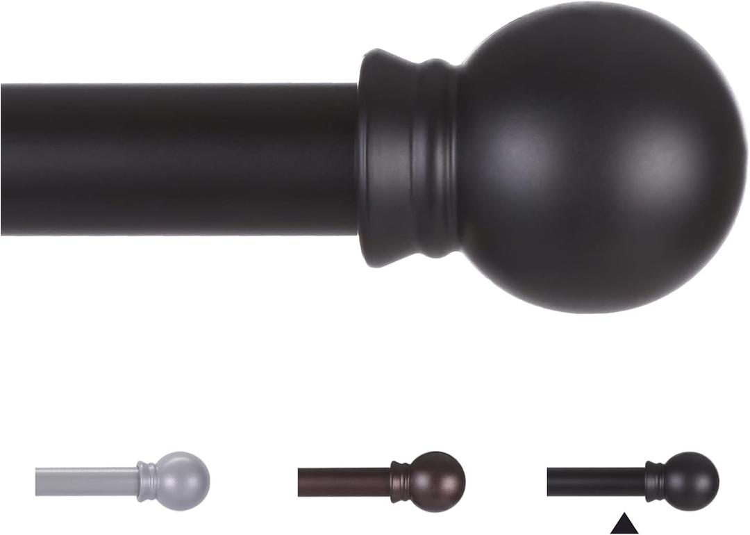 Curtain Rods for Windows 48 to 84-92 inch, 5/8" Matte Black Curtain Rod, Stainless Steel Small Curtain Rods for Bedroom, Living Room,Kitchen,Farmhouse, Outdoor Curtain Rod Black