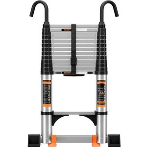 Telescoping Ladder,with Stable Hook and stabilizer barand,Extension Ladder, Heavy Duty 330lbs Max Capacity, Multi-Purpose Collapsible Ladder for RV or Outdoor Work (Aluminum, 12.5FT/3.8M(A-Button))
