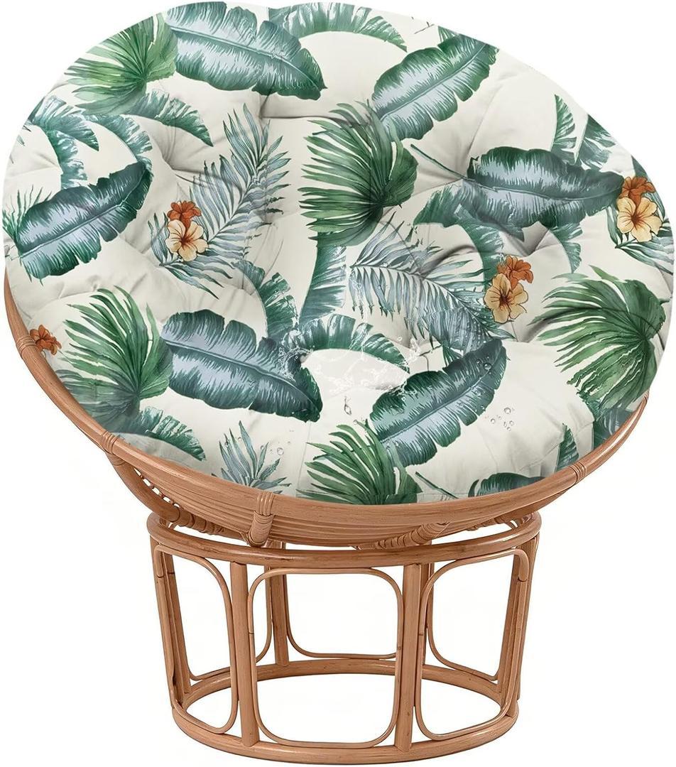Waterproof Papasan Chair Cushions Outdoor Soft Circle Seat Pad, 45X45in,White Green