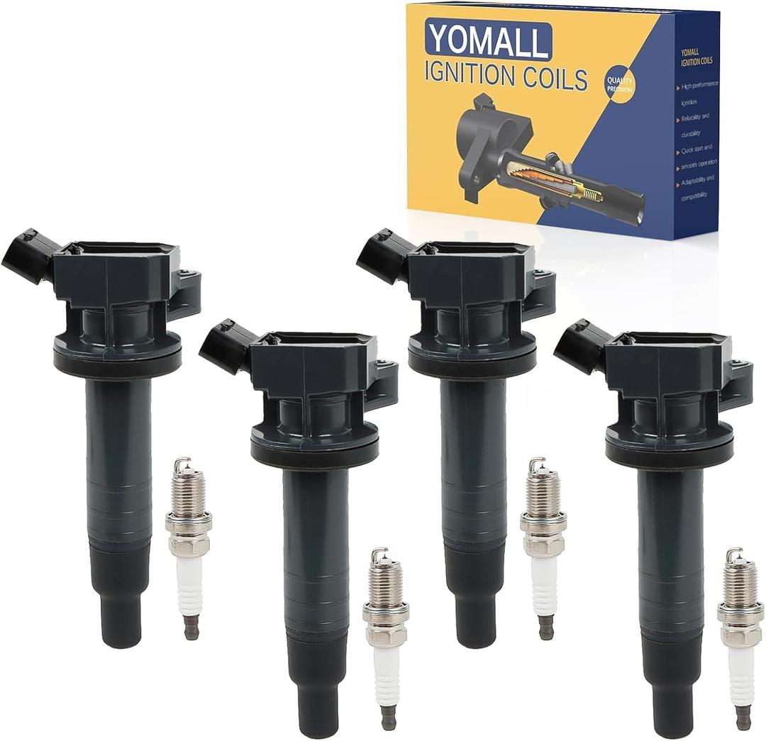 4PCS UF247 Ignition Coils + 4PCS 7092 Iridium Spark Plugs Ignition Coils Pack Fits for 2000-2008 Corolla, 2003-2008 Matrix, 2000-2002 Prizm 1.8L, Coil Pack Set Aftermarket Parts