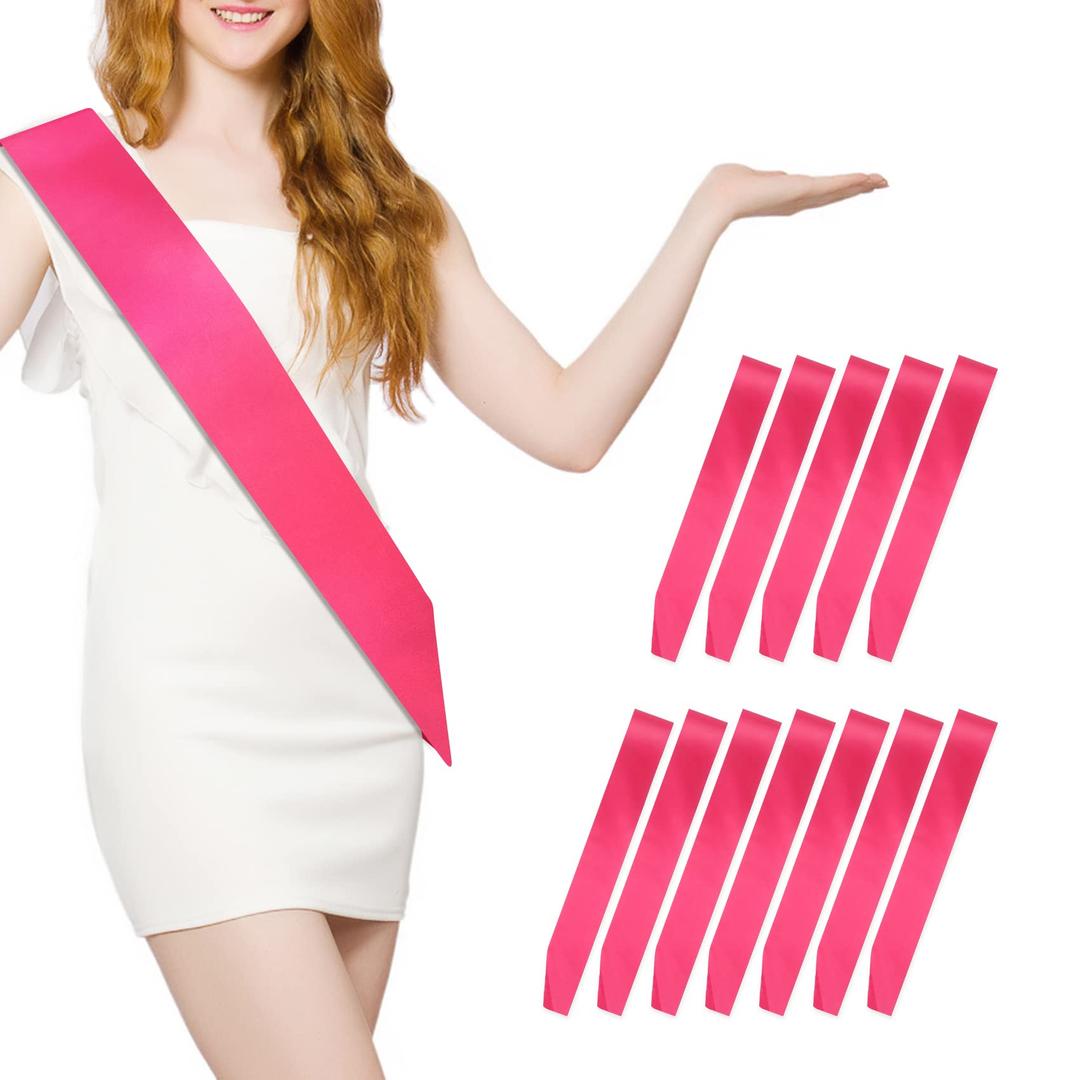 12 Pcs Sash Blank Satin Sash Party Decorations Plain Sash Pageant Sash Hot Pink Sash Sashes for Birthday, Wedding, Graduation, DIY, Beauty Pageant, Hen Party, Homecoming, Make Your Own Sash