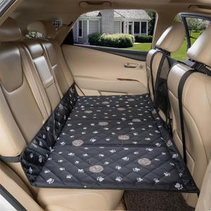 Back Seat Extender for Dogs, Hammock Dog Car Seat Bed with Hard Bottom for Car Camping Pet Travel Bed Mattress Bench Protector for Standard Vehicles & SUVs (Print)