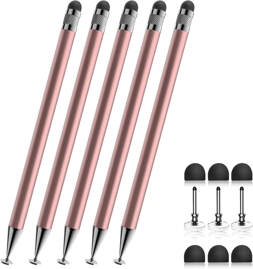 Bopomofo Stylus (5 Pcs), 2-in-1 Stylus Pen for Touchscreen, High Precision and Sensitivity, Suitable for iPhone/ipad/Android Tablets, Compatible with Touch Screens,Rose Gold
