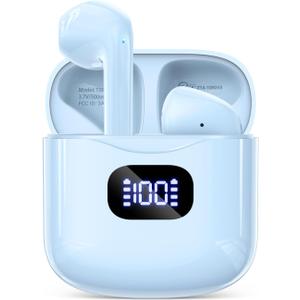 Wireless Earbuds Bluetooth 5.3 Headphones, 40Hrs Playback Stereo Ear Buds with LED Display Charging Case IPX7 Waterproof in-Ear Earphones with Mic for Phone Tablet Laptop Sports, Blue