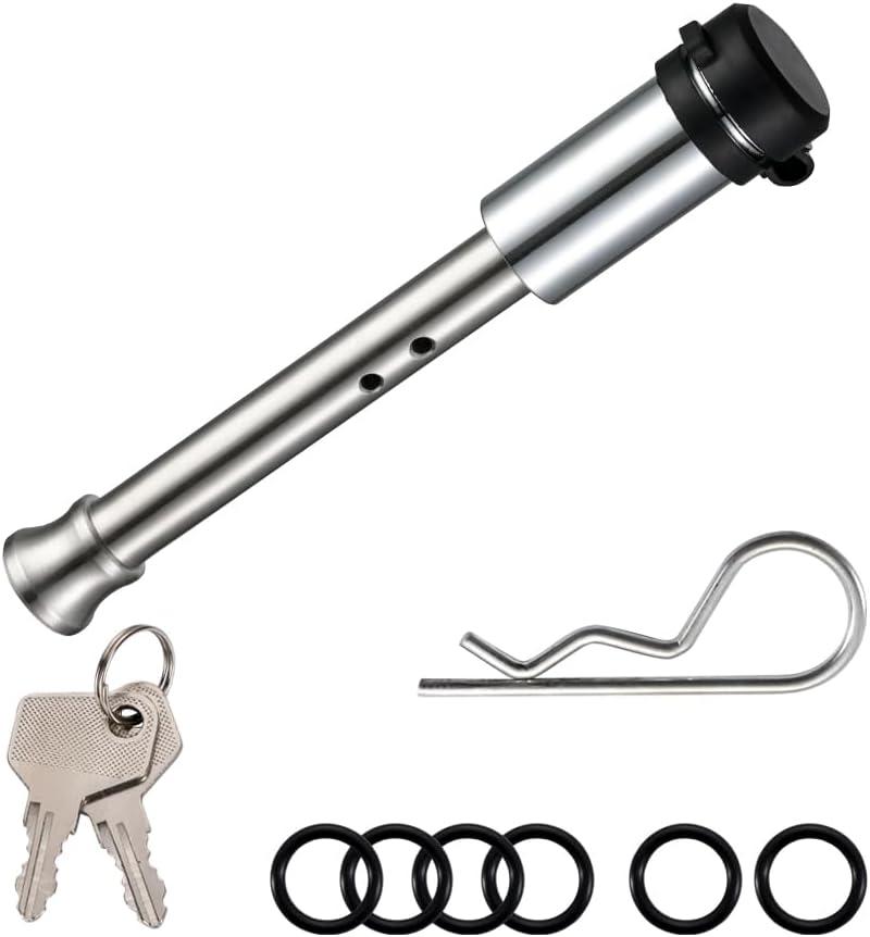 TOPSHINE Trailer Hitch Lock Stainless Steel, 5/8" Dia 4" Long Receiver Pin Lock with Rubber O-Rings and Clip (1 Pack)