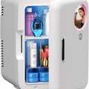 Mini Skincare Fridge with LED Light Mirror, 4 Liter/6 Can Compact Makeup Refrigerator for Bedroom - Portable Mini Fridge for Makeup, Skincare & Food, AC/DC Power for Home & Car