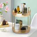 360 Rotating Makeup Organizer for Vanity - Spinning Bathroom Organizer Countertop, Large Storage Cosmetic Display Tray, Make Up Counter Shelf for Perfumes, Skincare Lotions, Lipsticks (2 Tiers, Gold)