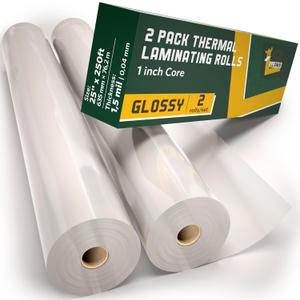 Thermal Laminating Roll, Clear Glossy Laminate Film Roll 1.5 Mil 1 Inch Core 25" x 250", 2-Pack Compatible with GBC, USI Replacement