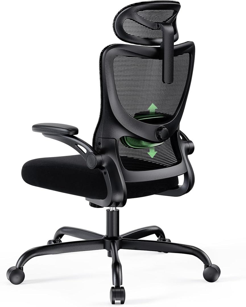 Marsail Ergonomic Office Chair with Headrest Mesh Office Computer Desk Chair with Adjustable Lumbar Support Rolling Work Swivel Task Chairs with Wheel 3D Armrests (Light Black)