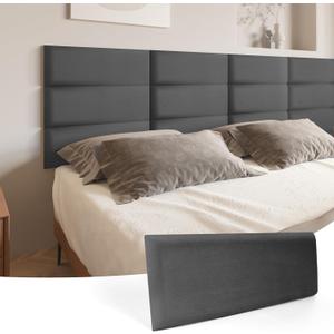 Art3d Peel and Stick Headboard for King, Full and Queen in Velvet Smoky Gray, Pack of 12 Panels Sized 9.84" x 23.62", Soundproof Wall Panels 3D, Upholstered Wall Panel