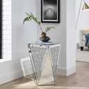 SSLine Inverted Triangular Mirrored End Table, Mirrored Nightstand End Tables Bedside Table, Silver Finished Mirror Accent Side Table for Bedroom, Living Room, Entryway, Hallway